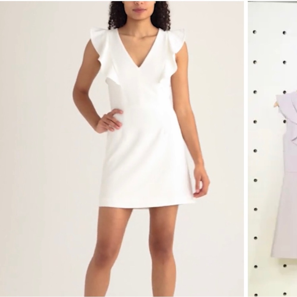 French Connection Whisper Ruffle Mini Dress white graduation dress vneck ruffles - Picture 14 of 16